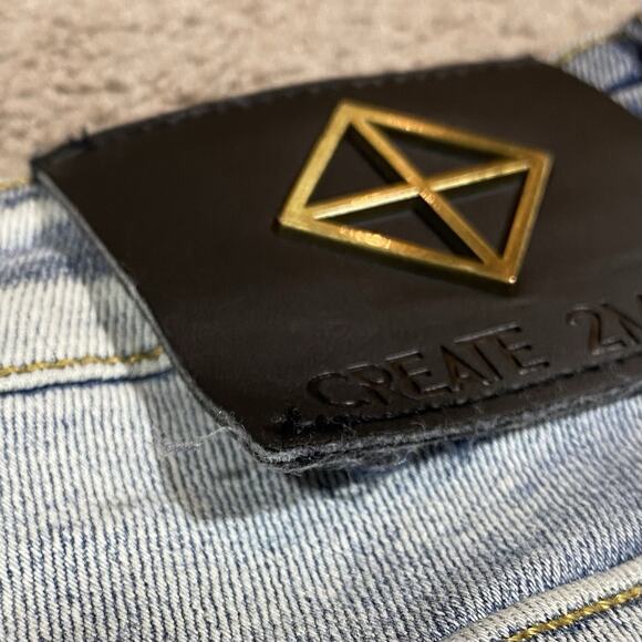 Create 2MRW Distressed Patchwork Skinny Jeans Men’s 36x34 Light Wash - Picture 3 of 12